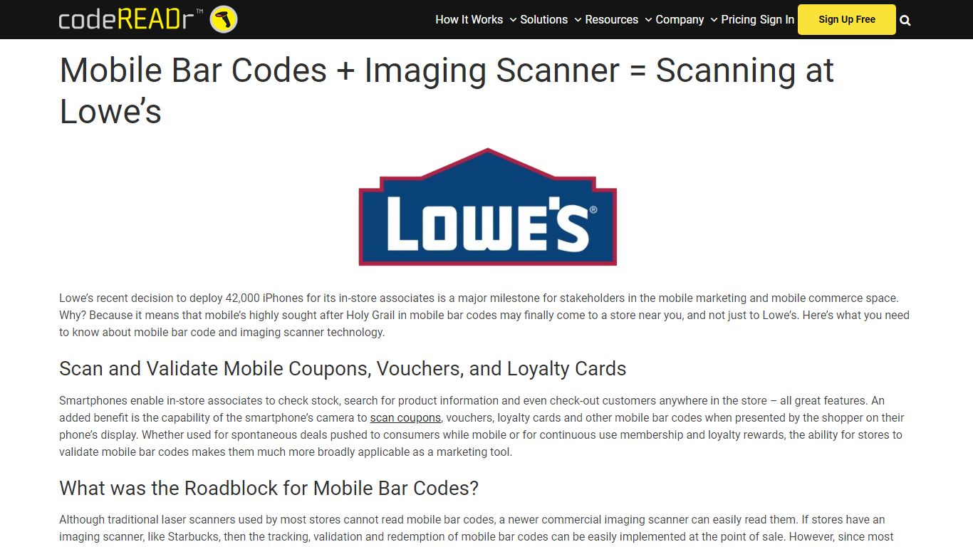 Mobile Bar Codes + Imaging Scanner = Scanning at Lowe's - CodeREADr